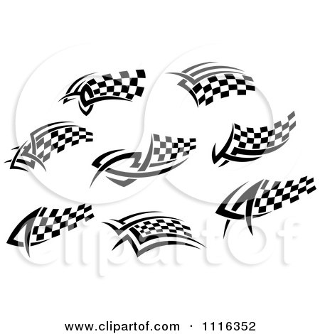Clipart Black And White Tribal Checkered Racing Flags 7 - Royalty Free Vector Illustration by Vector Tradition SM