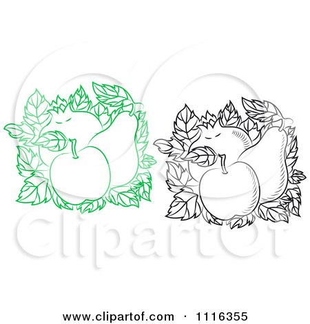 Clipart Green And Black And White Apple Pear And Pomegranate Squares - Royalty Free Vector Illustration by Vector Tradition SM