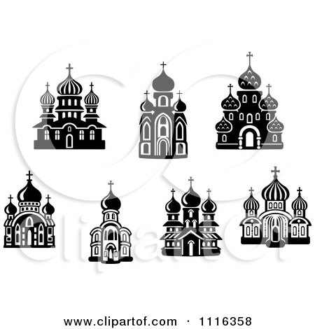Clipart Black And White Church Buildings - Royalty Free Vector Illustration by Vector Tradition SM