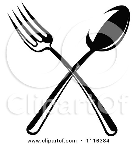 Clipart Black And White Dining And Restaurant Crossed Fork And Spoon Silverware - Royalty Free Vector Illustration by Vector Tradition SM