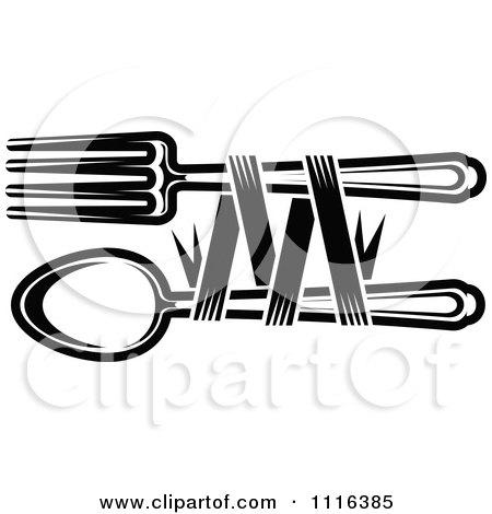 Clipart Black And White Dining And Restaurant Fork And Spoon Silverware - Royalty Free Vector Illustration by Vector Tradition SM