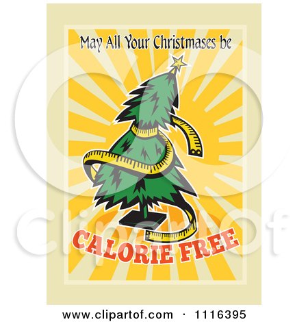 Clipart Retro Measuring Tape Around A Christmas Tree With Calorie Free Text - Royalty Free Vector Illustration by patrimonio