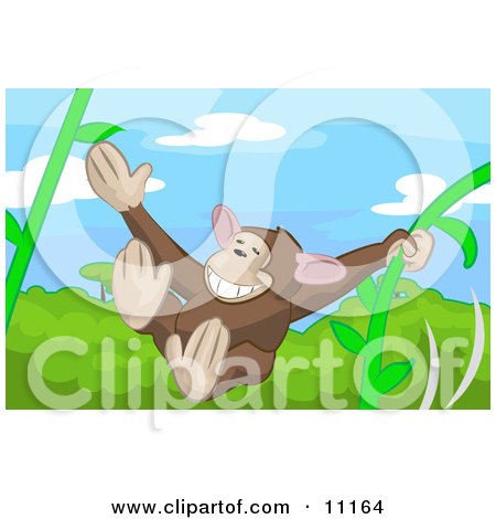 Cute Monkey Swinging on Vines in a Rainforest Clipart Illustration by AtStockIllustration