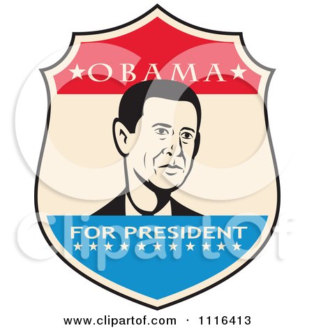 Clipart Retro President Barack Obama Portrait In A Shield With Obama For President Text - Royalty Free Vector Illustration by patrimonio