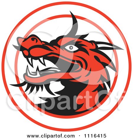 Clipart Angry Red Chinese Dragon Head In A Circle - Royalty Free Vector Illustration by patrimonio