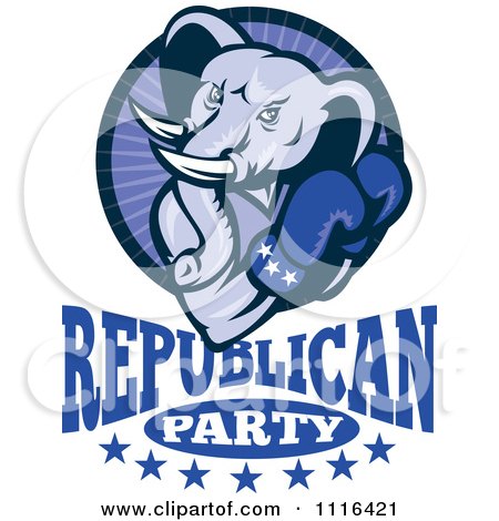 Clipart Retro Elephant Boxer In A Circle Above Republican Party Text - Royalty Free Vector Illustration by patrimonio