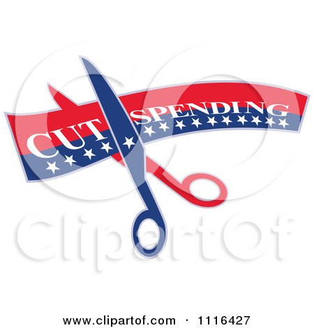 Clipart American Scissors Cutting A Cut Spending Banner - Royalty Free Vector Illustration by patrimonio