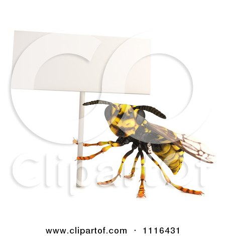Clipart 3d Wasp Bee Holding Up A Sign - Royalty Free CGI Illustration by Leo Blanchette