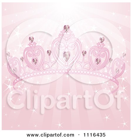 Clipart Pink Heart Diamond Tiara Crown Over Sparkly Rays - Royalty Free Vector Illustration by Pushkin