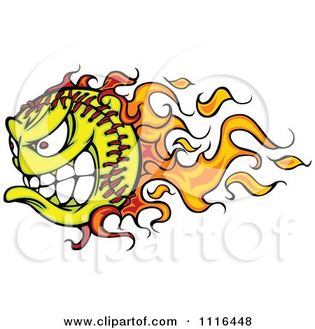 Clipart Demonic Flaming Tennis Ball Mascot - Royalty Free Vector Illustration by Chromaco