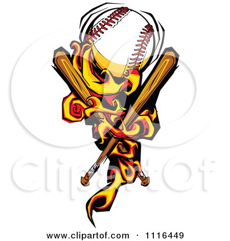 Clipart Fiery Baseball With Crossed Bats - Royalty Free Vector Illustration by Chromaco