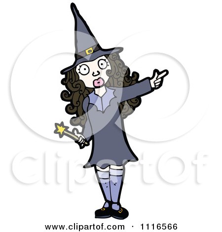 Clipart Brunette Halloween Witch Pointing - Royalty Free Vector Illustration by lineartestpilot