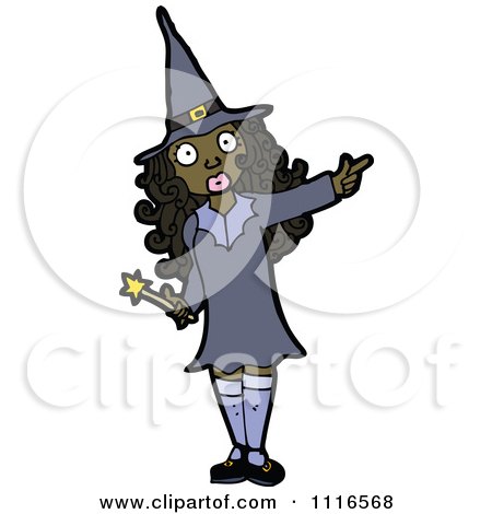 Clipart Black Halloween Witch Pointing - Royalty Free Vector Illustration by lineartestpilot