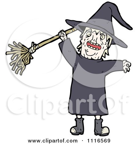 Clipart Halloween Witch Holding Up A Broom 2 - Royalty Free Vector Illustration by lineartestpilot
