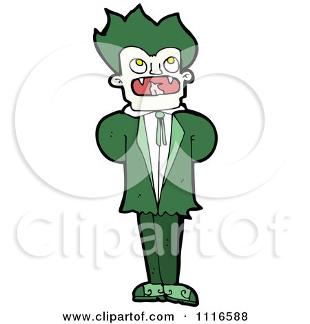 Clipart Green Haired Halloween Vampire With His Hands Behind His Back - Royalty Free Vector Illustration by lineartestpilot
