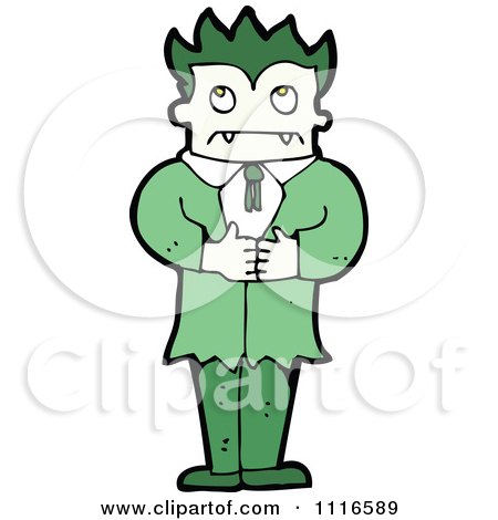 Clipart Green Haired Halloween Vampire Thinking - Royalty Free Vector Illustration by lineartestpilot