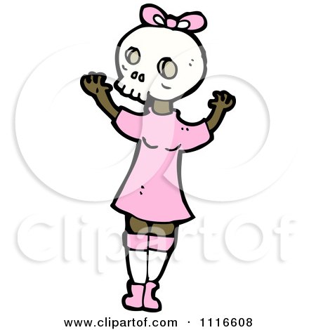 Clipart Girl Wearing A Skull Halloween Mask 1 - Royalty Free Vector Illustration by lineartestpilot