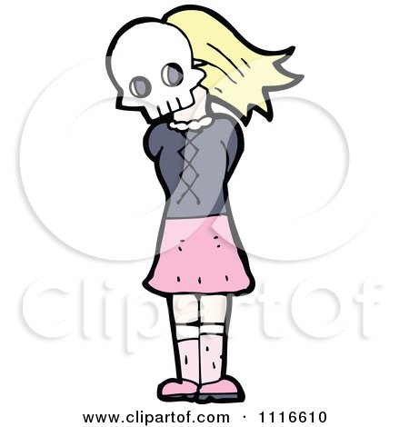 Clipart Girl Wearing A Skull Halloween Mask 2 - Royalty Free Vector Illustration by lineartestpilot