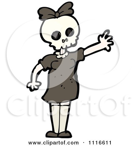 Clipart Girl Wearing A Skull Halloween Mask 3 - Royalty Free Vector Illustration by lineartestpilot