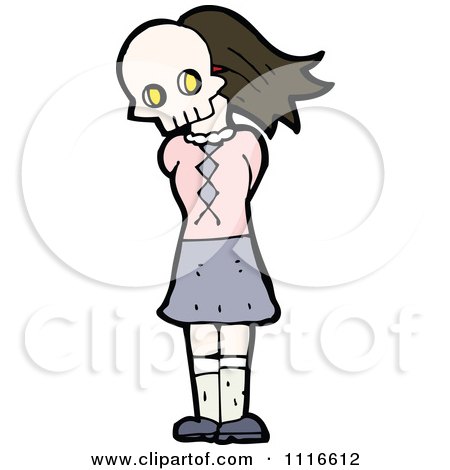 Clipart Girl Wearing A Skull Halloween Mask 4 - Royalty Free Vector Illustration by lineartestpilot