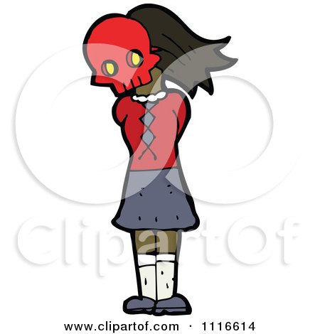 Clipart Girl Wearing A Skull Halloween Mask 6 - Royalty Free Vector Illustration by lineartestpilot