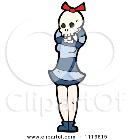 Clipart Girl Wearing A Skull Halloween Mask 7 - Royalty Free Vector Illustration by lineartestpilot