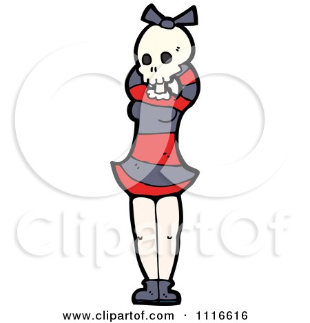 Clipart Girl Wearing A Skull Halloween Mask 8 - Royalty Free Vector Illustration by lineartestpilot