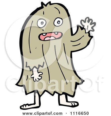 Clipart Brown Hairy Halloween Monster Waving - Royalty Free Vector Illustration by lineartestpilot