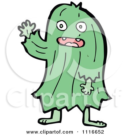Clipart Green Hair Halloween Monster Waving - Royalty Free Vector Illustration by lineartestpilot