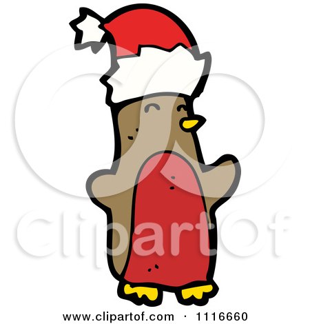 Clipart Festive Christmas Penguin Wearing A Santa Hat 1 - Royalty Free Vector Illustration by lineartestpilot