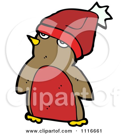 Clipart Festive Christmas Penguin Wearing A Santa Hat 2 - Royalty Free Vector Illustration by lineartestpilot