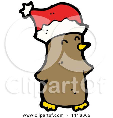 Clipart Festive Christmas Penguin Wearing A Santa Hat 3 - Royalty Free Vector Illustration by lineartestpilot