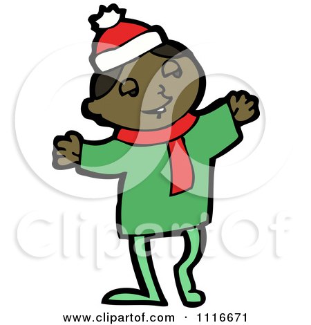 Clipart Happy Black Christmas Elf - Royalty Free Vector Illustration by lineartestpilot