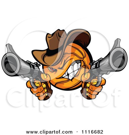 Clipart Wild West Cowboy Basketball Bandit Shooting Pistols - Royalty Free Vector Illustration by Chromaco