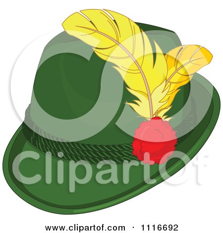 Vector Clipart Of A Green Bavarian Tyrolean Fedora Hat With Feathers - Royalty Free Graphic Illustration by Pushkin