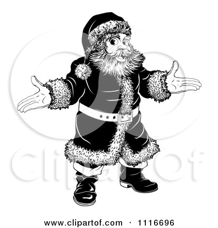 Vector Clipart Of A Black And White Christmas Santa With Open Arms - Royalty Free Graphic Illustration by AtStockIllustration