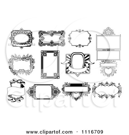 Vector Clipart Of Ornate Black And White Frame Designs - Royalty Free