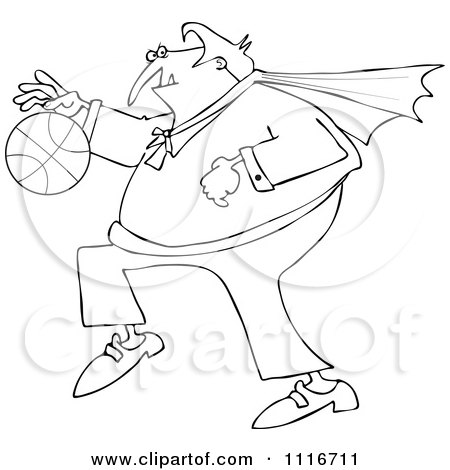 Clipart Of An Outlined Sporty Halloween Vampire Playing Basketball - Royalty Free Vector Illustration by djart