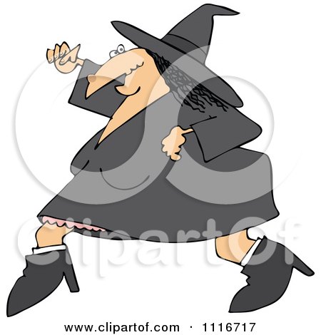 Clipart Of A Halloween Witch Running - Royalty Free Vector Illustration by djart