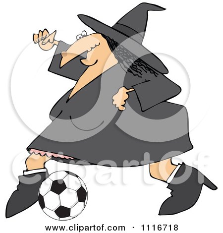 Clipart Of A Sporty Halloween Witch Playing Soccer - Royalty Free Vector Illustration by djart