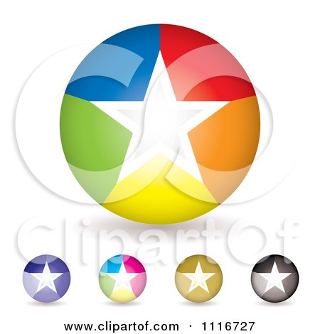 Vector Clipart Of Round Colorful Star Icons And Shadows - Royalty Free Graphic Illustration by michaeltravers