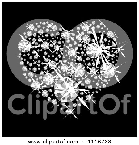 Vector Clipart Of A Sparkly Heart Made Of Diamonds On Black - Royalty Free Graphic Illustration by michaeltravers