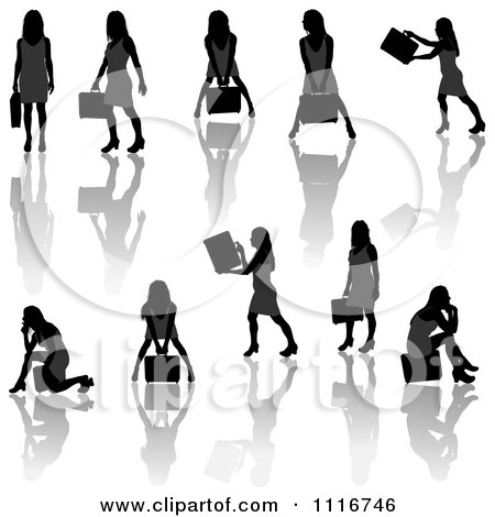 Vector Clipart Of Silhouetted Black Businesswomen Posing With Briefcases 4 - Royalty Free Graphic Illustration by dero