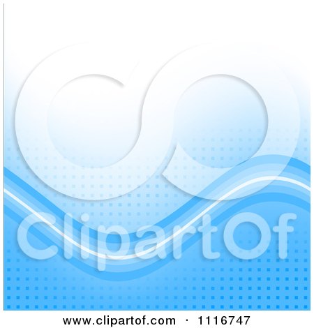 Vector Clipart Of A Blue Background With Waves On Square Pixels - Royalty Free Graphic Illustration by dero