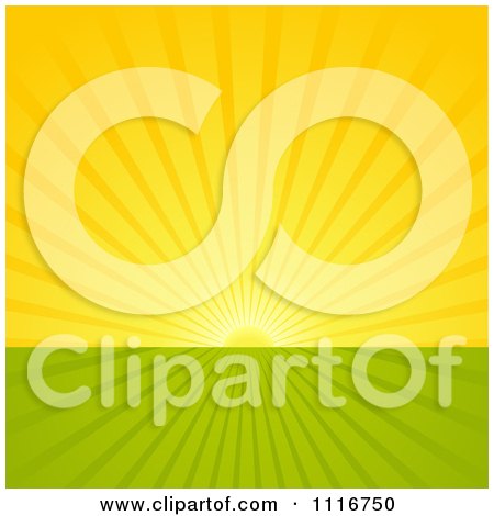 Vector Clipart Of A Morning Sun Shining Over Flat Farmland - Royalty Free Graphic Illustration by dero