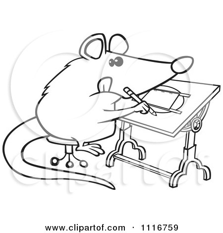 Cartoon Of An Outlined Artist Possum Drawing - Royalty Free Vector Clipart by toonaday