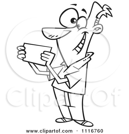 Cartoon Of Ann Outlined Recipient Man Reading An Invitation - Royalty Free Vector Clipart by toonaday