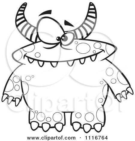 Cartoon Of An Outlined Spotted And Horned Monster - Royalty Free Vector Clipart by toonaday