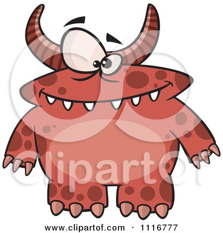 Cartoon Of A Spotted And Horned Red Monster - Royalty Free Vector Clipart by toonaday