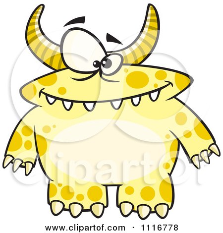Cartoon Of A Spotted And Horned Yellow Monster - Royalty Free Vector Clipart by toonaday